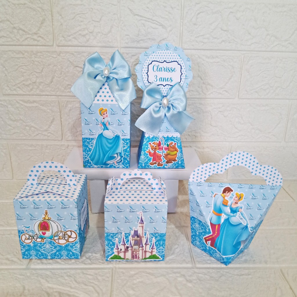 Kit Caixas Personalizadas Cinderela (SEMI-MONTADO) Tema infantil Aniversário Papelaria Lembrancinhas
