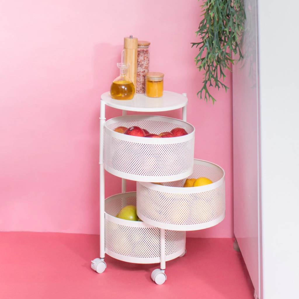 Gaveteiro Giratório Redondo com Rodinhas 3 Gavetas - Oikos em Oferta na Shopee