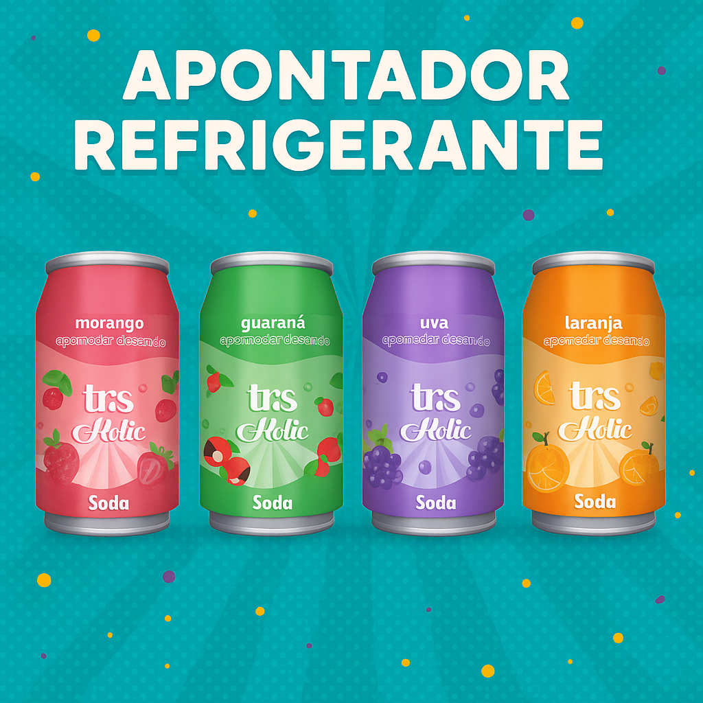 Apontador C/ Depósito e Borracha Latinha Refrigerante Soda Holic TRIS 4 Sabores Exclusivos Premium