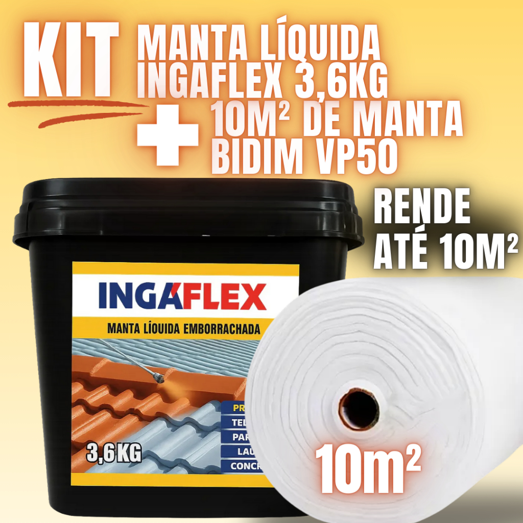Manta Líquida 3,6kg + Bidim 10m Impermeabilizante Telhado Laje Contra Goteira Umidade Infiltração