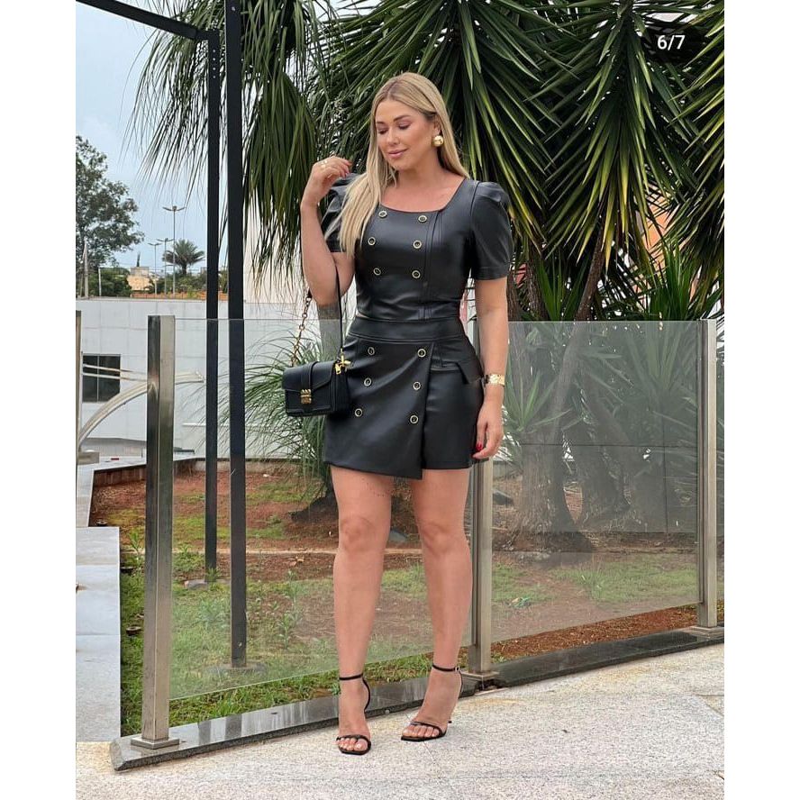 conjunto de couro pu conjunto chic conjunto feminino