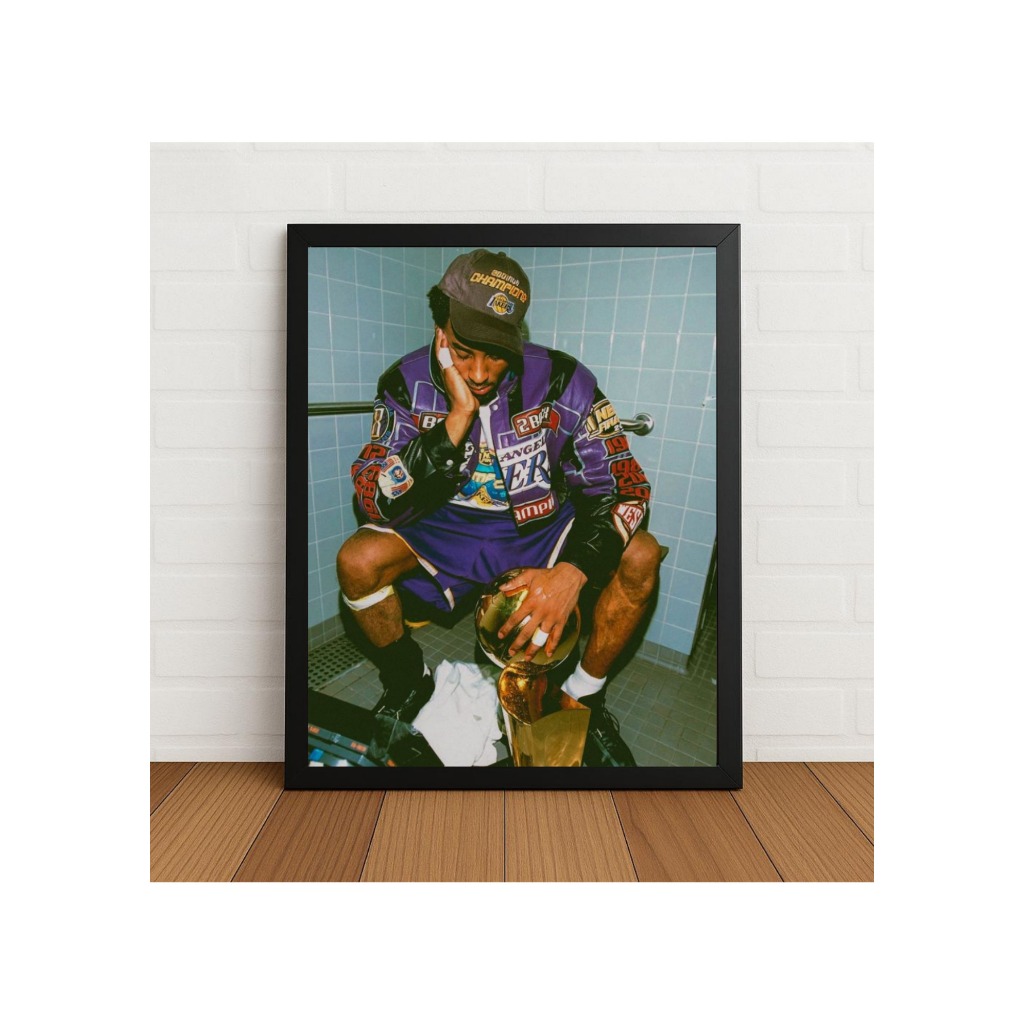 Quadro Decorativo Kobe Bryant Los Angeles Lakers Campeão NBA 33x24cm Com Vidro