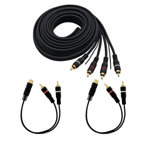 Kit Cabo RCA 1m + 2Y 20cm Preto 5mm Permak Som Automotivo Caixa Bob RCA radio para carro