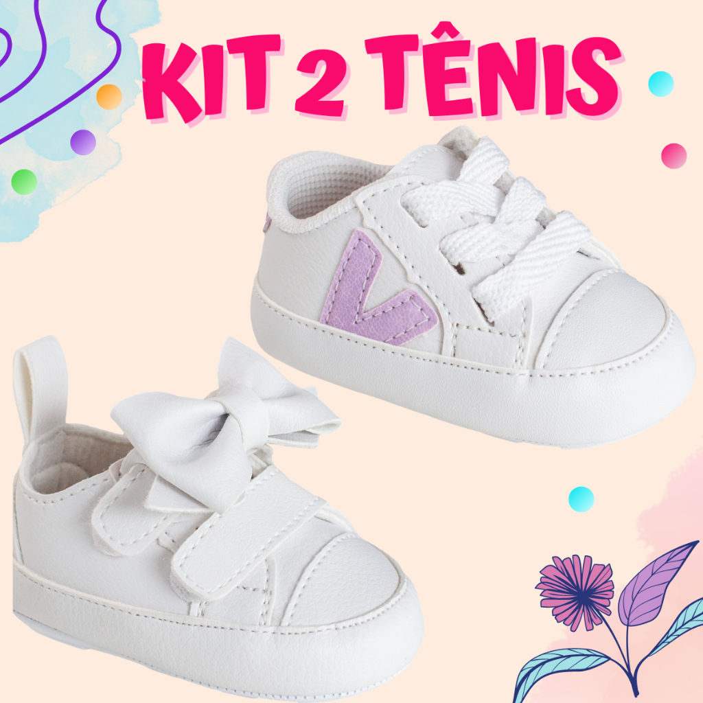 Kit 2 Tênis Infantil Bebê Menina Primeiros Passos Antiderrapante Confortável Leve em Oferta na Shopee