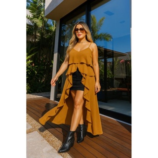 78 Bata boho chic longa com babados tecido  duna, Tam. GG. 44/ 46 em Oferta na Shopee