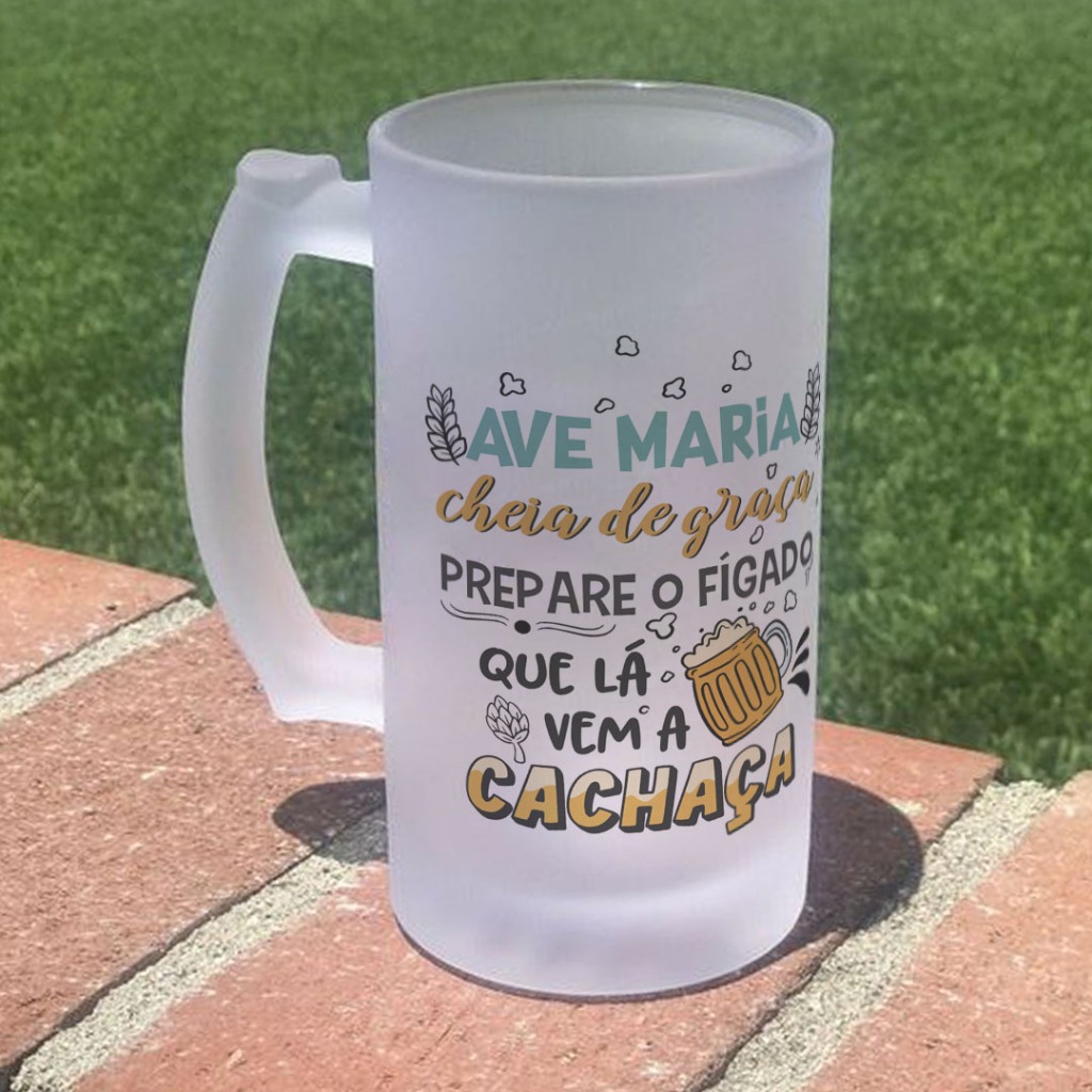 CANECA DE CHOPP VIDRO JATEADO 500ml PERSONALIZADA FRASES
