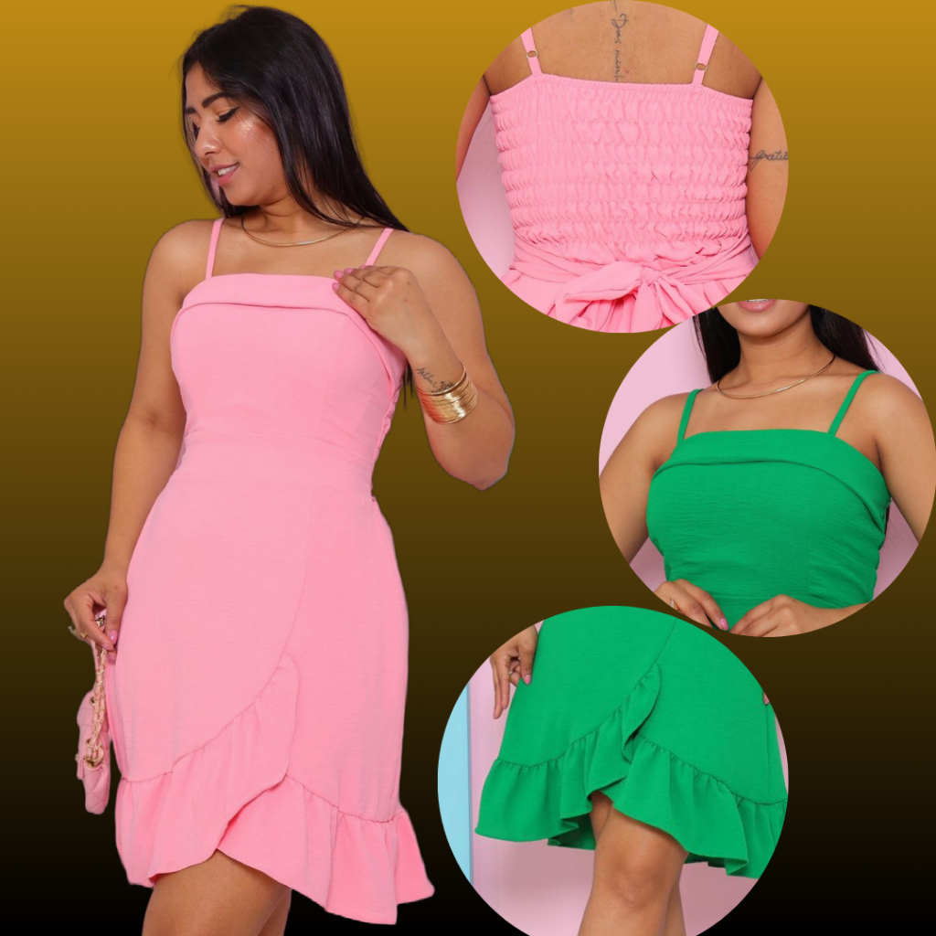 Vestido feminino curto de alcinha regulável com bojo em Oferta na Shopee