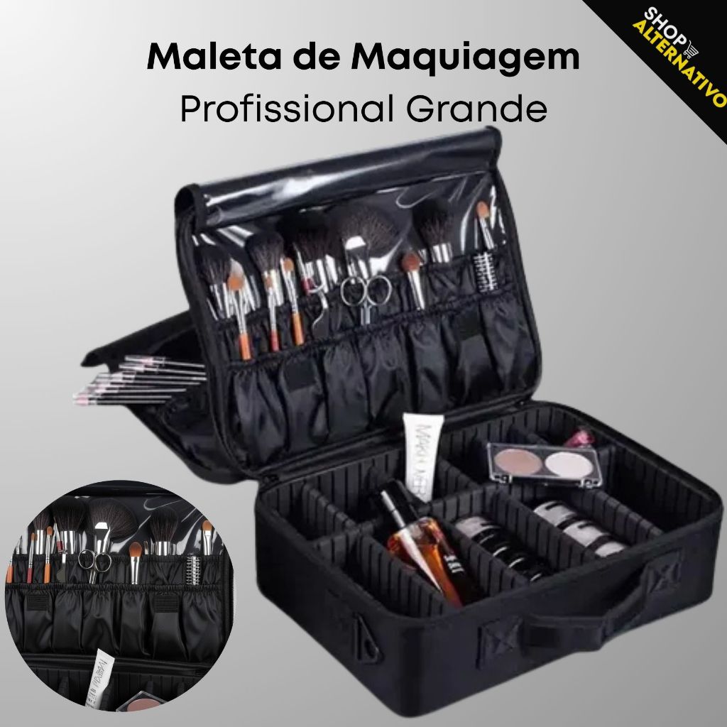 Maleta de Maquiagem Profissional Grande  Organizador com Divisórias Removíveis e Compartimentos para Pincéis