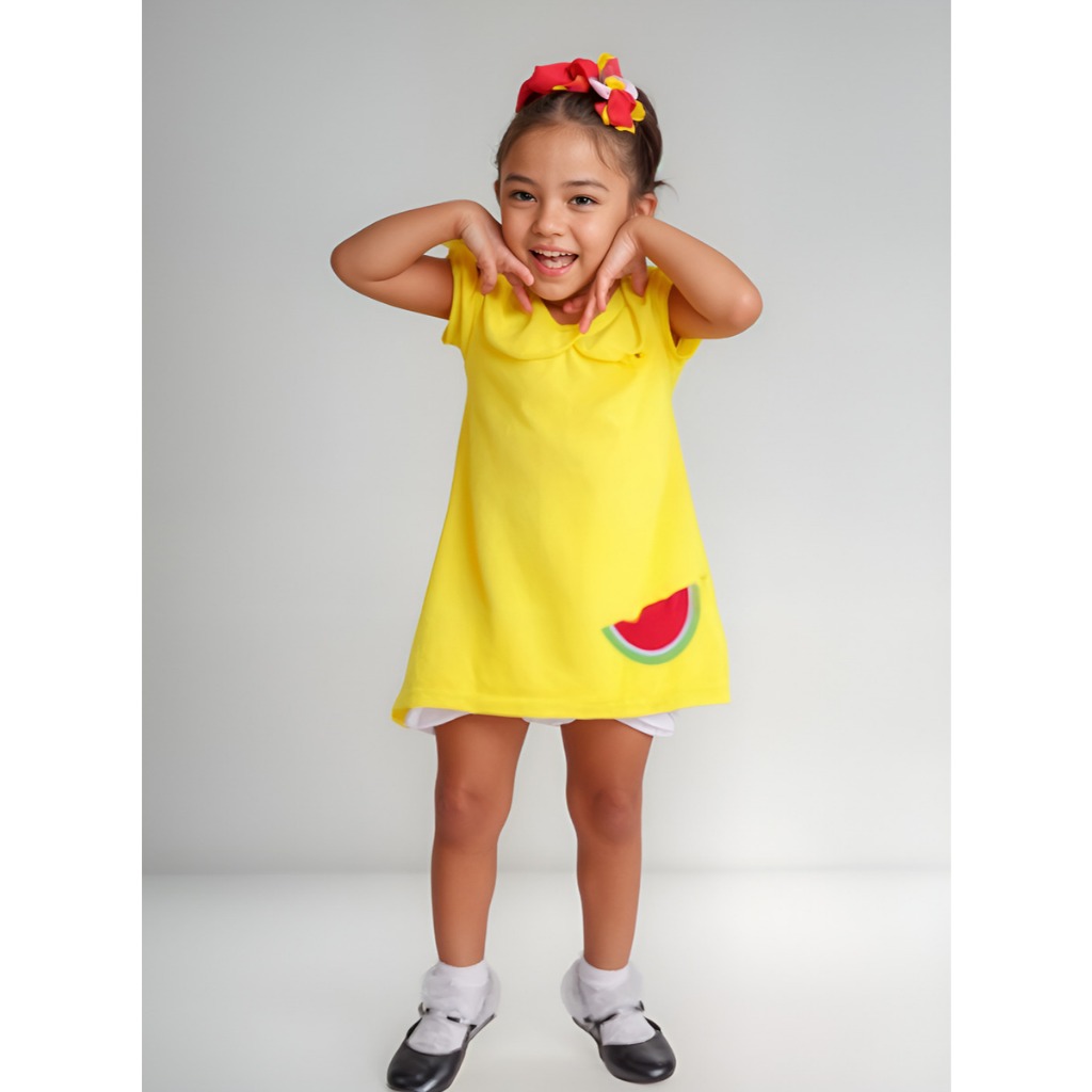 Fantasia Infantil Magali Super Confortável, Short e Vestidinho com Bordado e Tiara