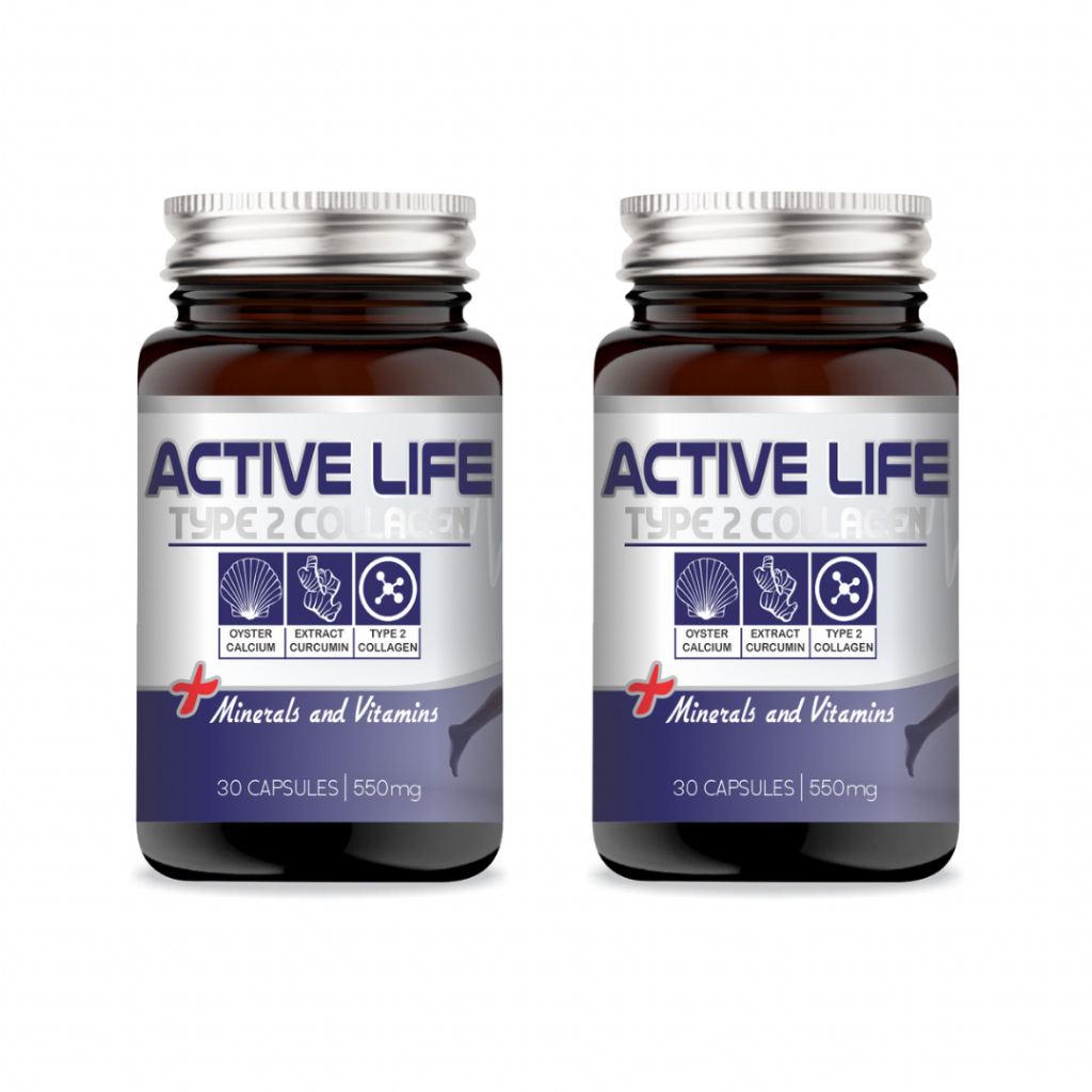Active Life 2 unidades – Colágeno Tipo 2 + Cálcio + Magnésio+ Cúrcuma - 30 cápsulas (550mg)