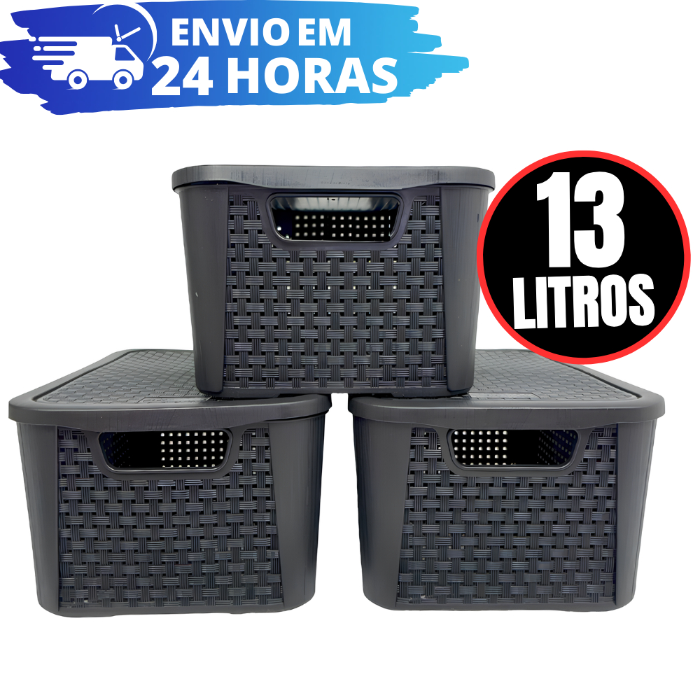 Kit 3 Caixas Organizadora Rattan REFORÇADA - 13 LITROS em Oferta na Shopee
