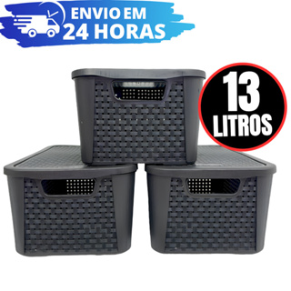 Kit 3 Caixas Organizadora Rattan REFORÇADA - 13 LITROS em Oferta na Shopee