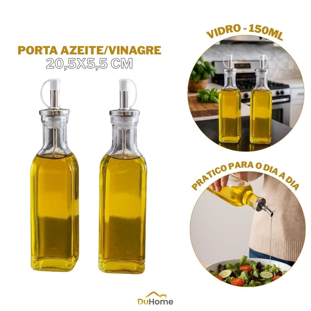 Conjunto Galheteiro Porta Azeite Vinagre Com Dosador Vidro Inox Vinagreiro Azeiteiro 150ml Duhome