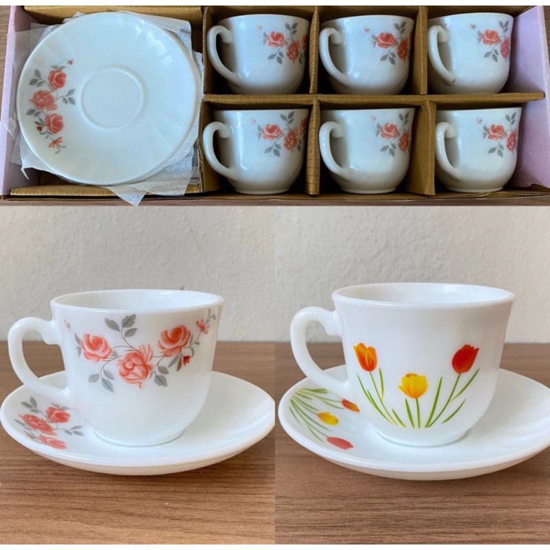 Jogo de Xícaras e Pires decoradas em porcelana 12 peças Lindos modelos ENVIO IMEDIATO