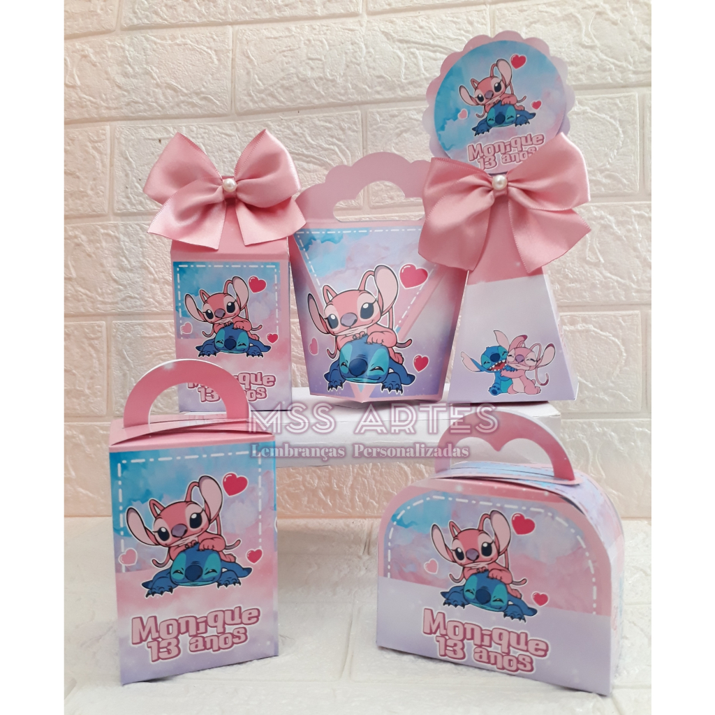 Kit de Caixinhas Personalizadas do Stitch e Angel | Lembrancinhas | Mimos | Caixinhas para festa - PEGUE E MONTE