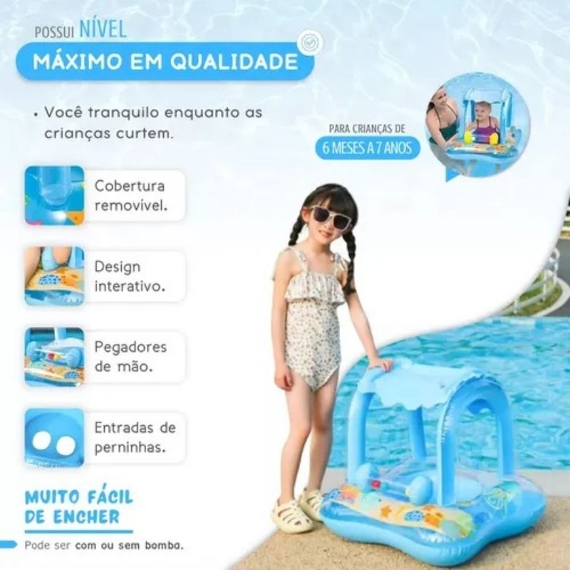 Boia Bote Bebê Cobertura Fralda Infantil Inflável Proteção Cor Rosa ou Azul Chocalho