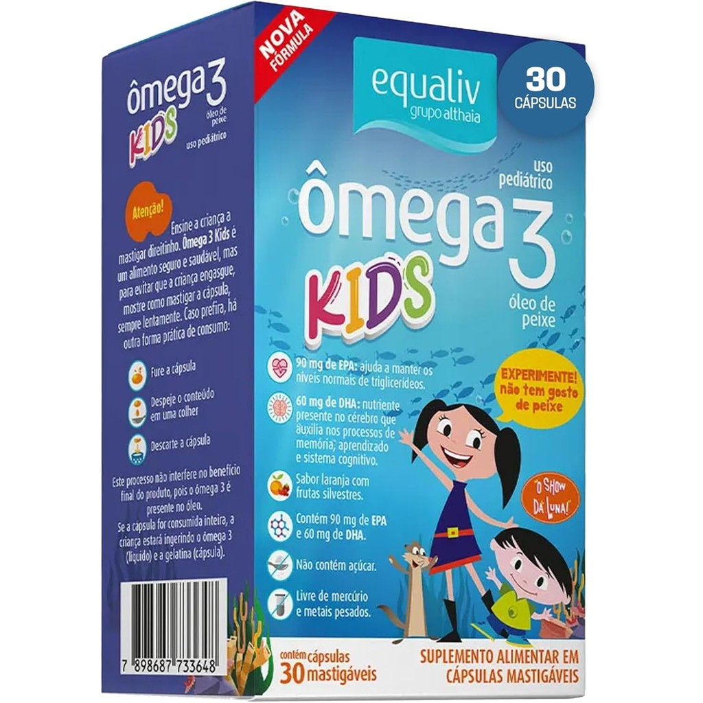 Ômega 3 Pro Kids Oil Equaliv Sabor Laranja Com 30 Cápsulas Mastigáveis em Oferta na Shopee
