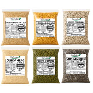 Kit Gergelim, Linhaça, Girassol, Quinoa, Abóbora e Chia (250grs de Cada) em Oferta na Shopee