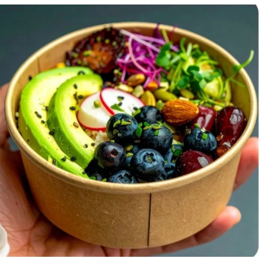 30 Pote Papel Kraft 750ml Caldos Salada C/tampa Poke Saladas Japones Porções Lanchonete Restaurante