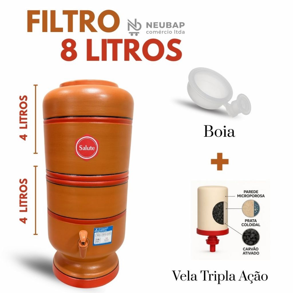 Filtro de Barro de Água 8 Litros + Vela TRIPLA AÇÃO + Acessórios em Oferta na Shopee