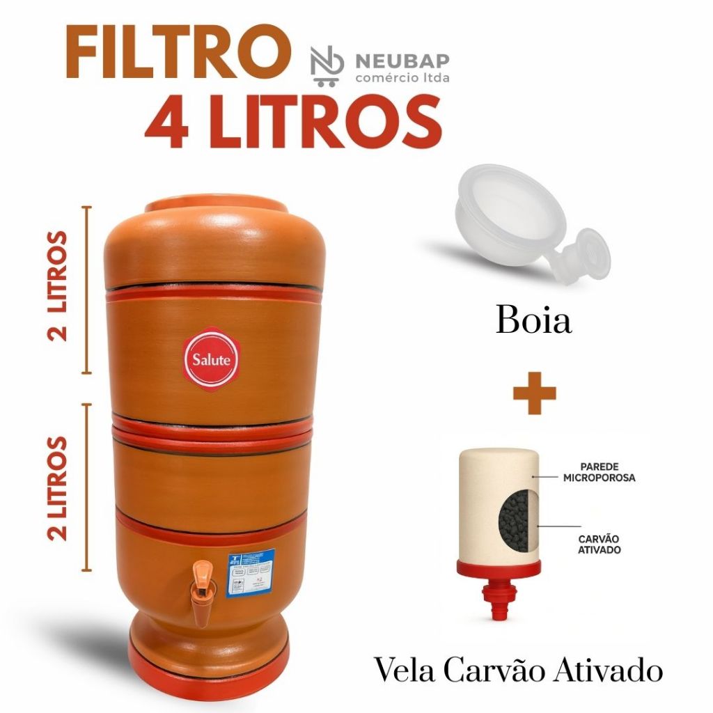 Filtro de Água de Barro 4 L + Vela Carvão Ativado + Boia Grátis + Acessórios em Oferta na Shopee