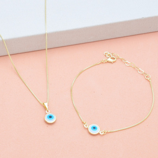 Colar Gragantilha e Pulseira Olho Grego Conjunto Feminino Corrente Veneziana  Banhado a Ouro 18k em Oferta na Shopee