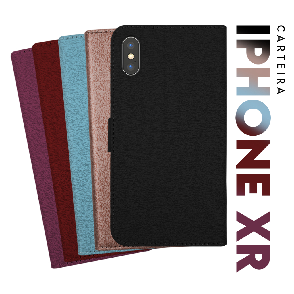 Capa Case Capinha Carteira Flip Cover Couro Sintético PRETA Iphone XR tela 6.1 pol Cell in Power25