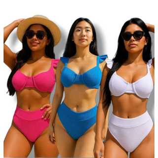 BIKINI FEMININO ALÇA BABADO calcinha cintura alta tendencia 2026 praia e piscina