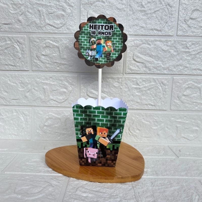 PEGUE E MONTE – Centro de Mesa Cachepot Personalizado Minecraft - Festa Infantil - Aniversário - Lembrancinha