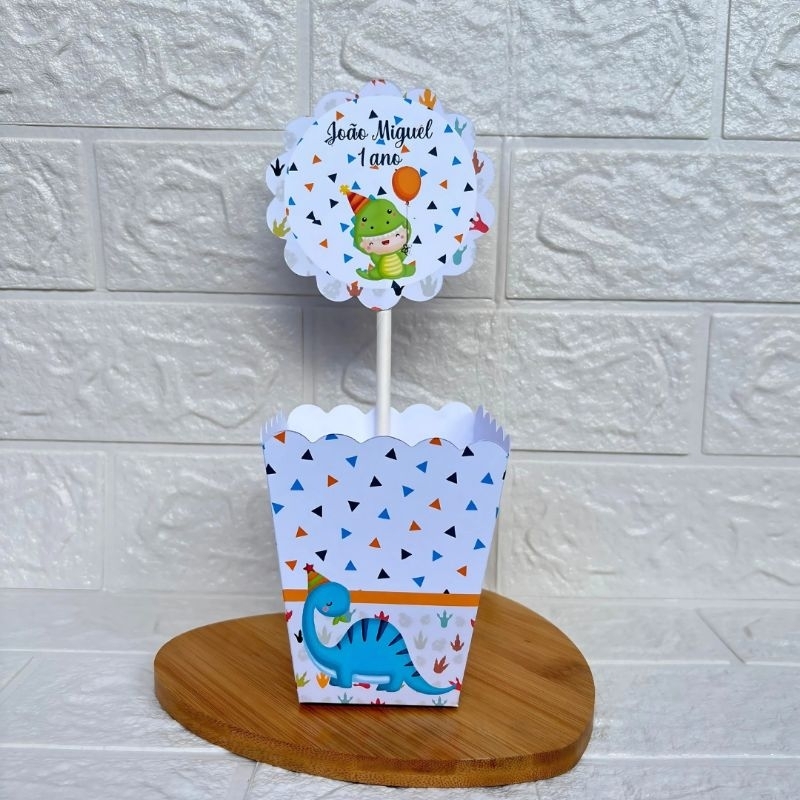 PEGUE E MONTE – Centro de Mesa Cachepot Personalizado Dinossauro Baby - Festa Infantil - Aniversário - Lembrancinha