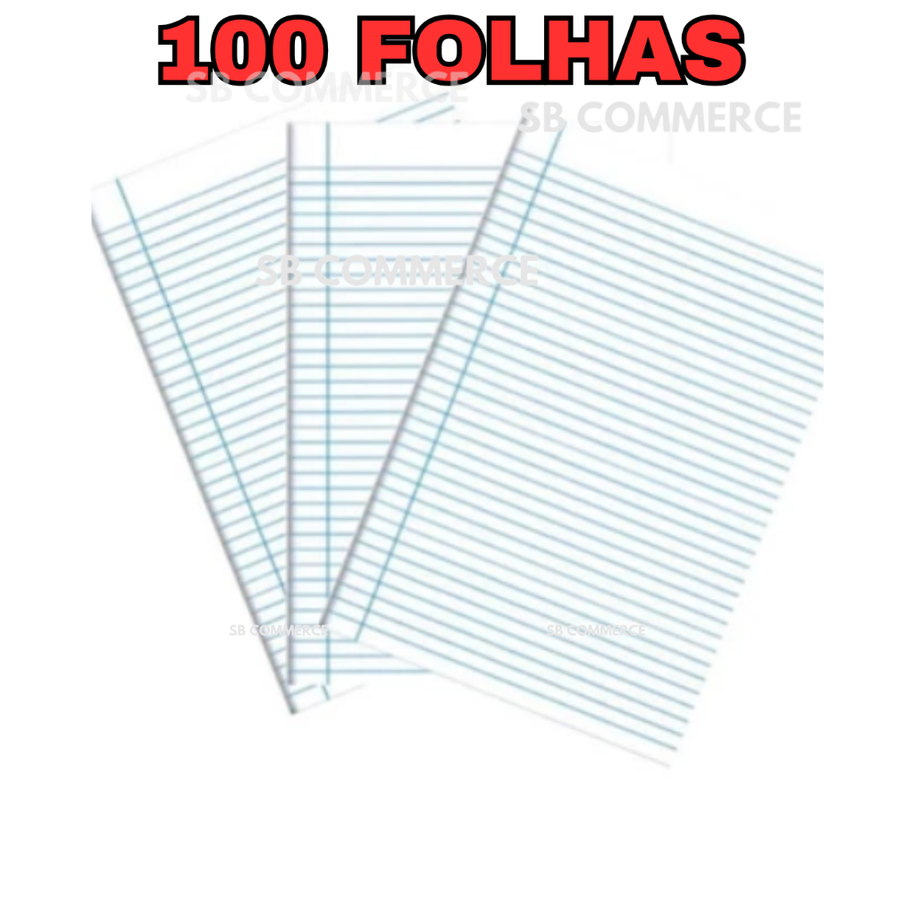 Papel Almaço 100 Folhas Margem E Pauta Bloco Papel Pautado Cor Branco em Oferta na Shopee
