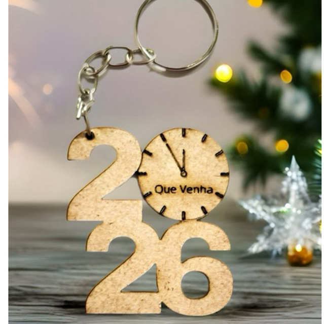 KIT Chaveiro  Relógio que venha 2026 NÚMERO Réveillon MDF, decoração, Natal, lembrancinhas
