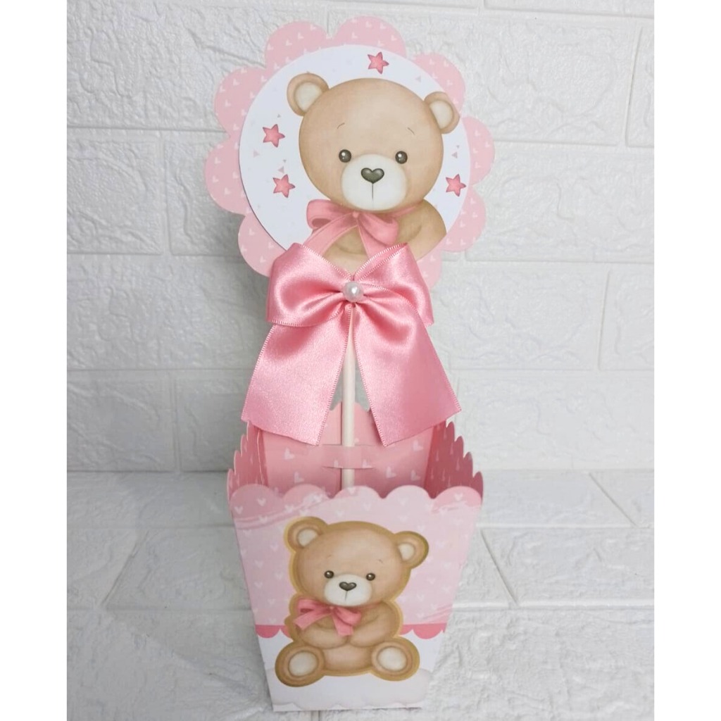 Centro de Mesa Cachepot Ursinha rosa Personalizados - Lembrancinhas - Festa Infantil - Aniversário