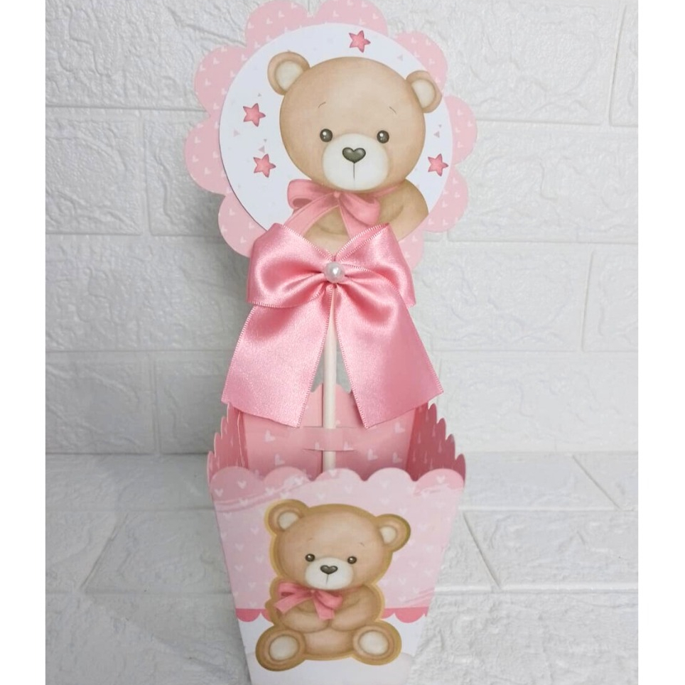 Centro de Mesa Cachepot Ursinha rosa Personalizados - Lembrancinhas - Festa Infantil - Aniversário