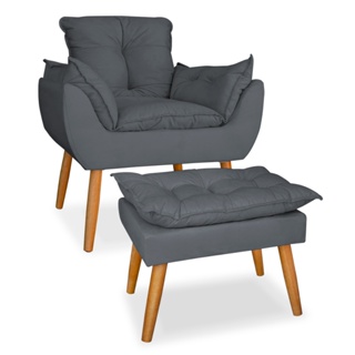 Kit poltrona mais puff opala em suede cinza em Oferta na Shopee