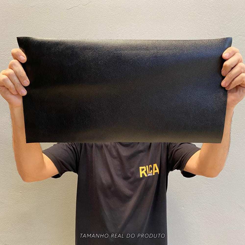 Painel de Couro Genuíno Tipo Floater 25x50cm Placa - Retalho - Textura Encorpada 14/16 Linhas - Cor: Preto