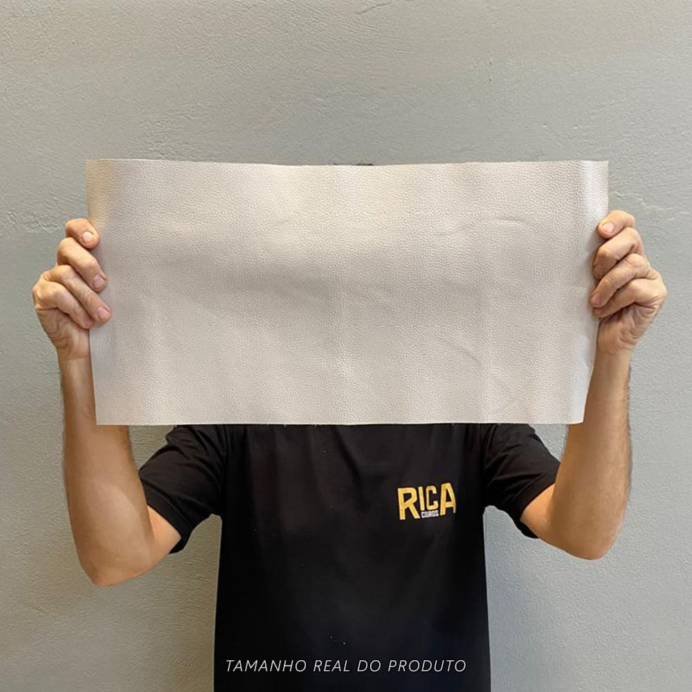 Painel de Couro Legítimo Tipo Floater 25x50cm Placa - Retalho - Textura Encorpada 14/16 Linhas - Cor: Off White