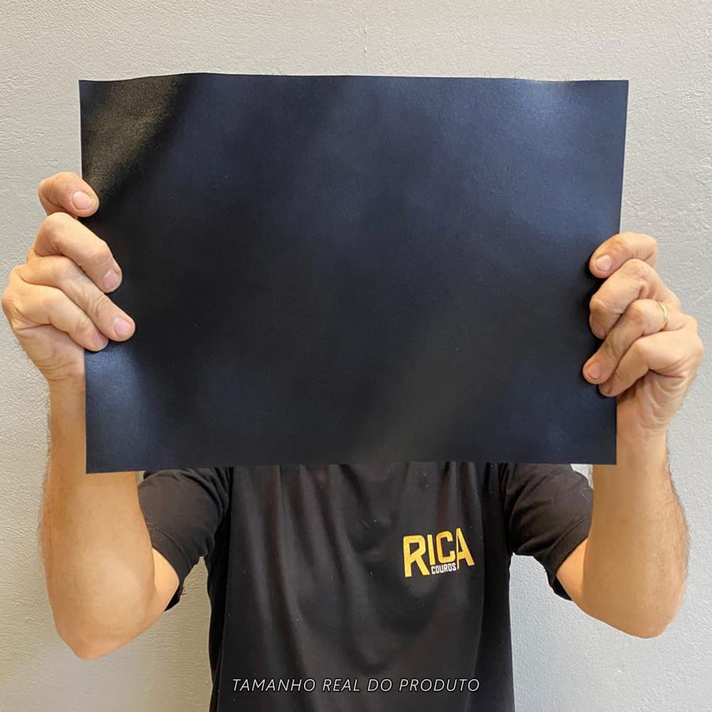 Painel de Couro Genuíno Tipo Madri - 25x35cm Retalho – Placa Textura Leve - Cor: Preto