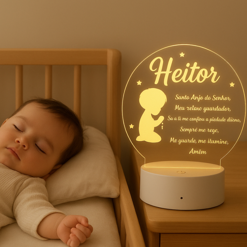 Luminária LED 3D Personalizada com nome Heitor – Abajur Infantil Decorativo Quarto Menino