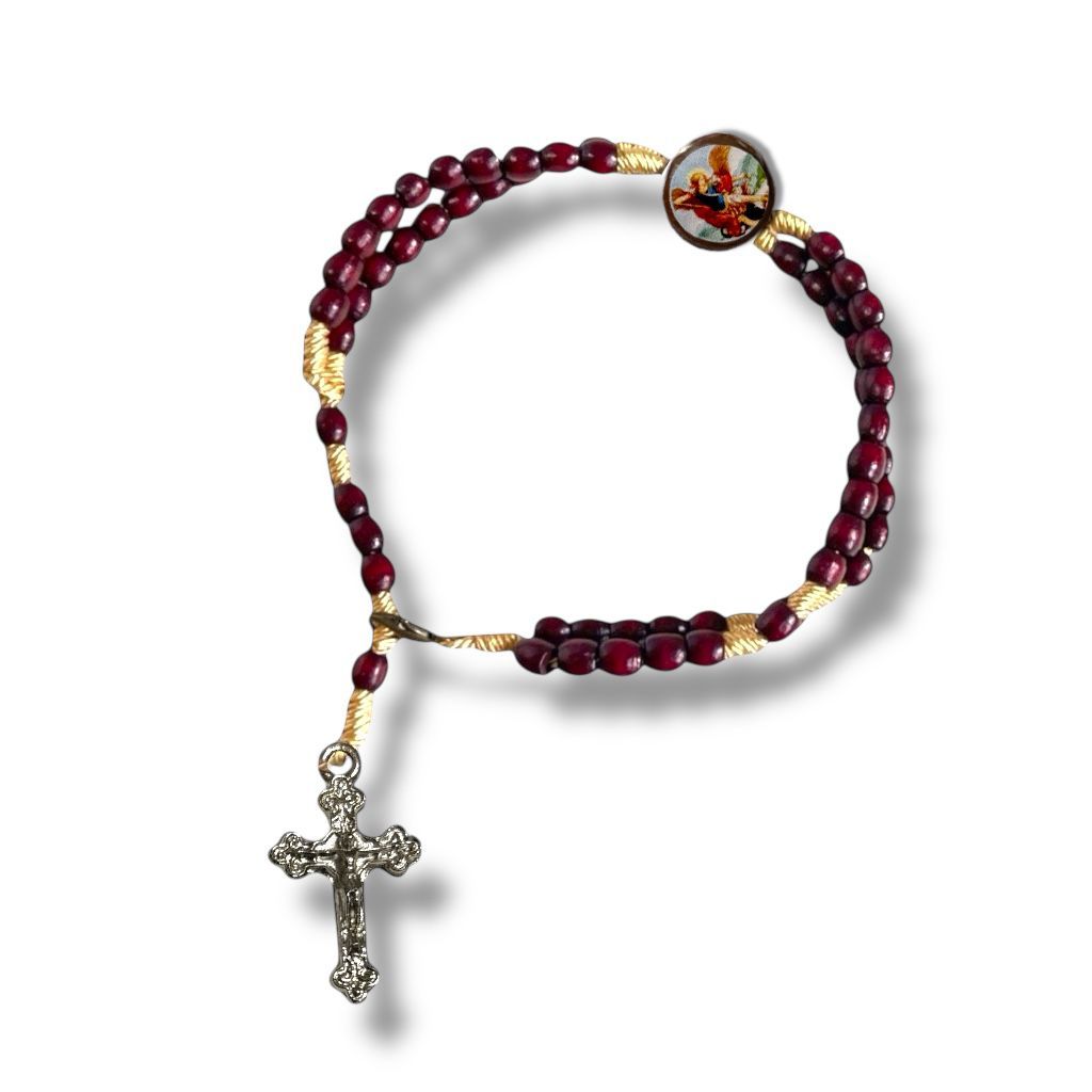 Terço De Pulso São Miguel Arcanjo Pulseira Madeira 24cm