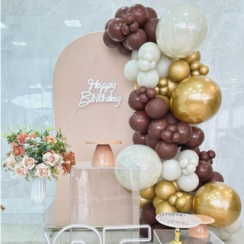 Kit balão de aniversário 114 Bexigas - Bege, marrom e dourado. em Oferta na Shopee