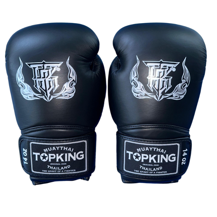 Luva Para Muay Thai / Boxe - Top King - Preta - Couro