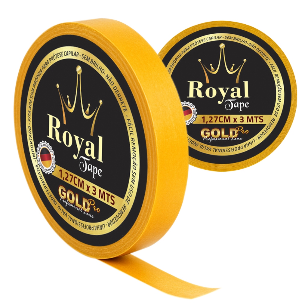 Fita Protese Capilar Royal Tape Gold Pro 1,27cm Adesiva Dupla Face 3mts Peruca Mega Hair Front Lace Premium Apliques