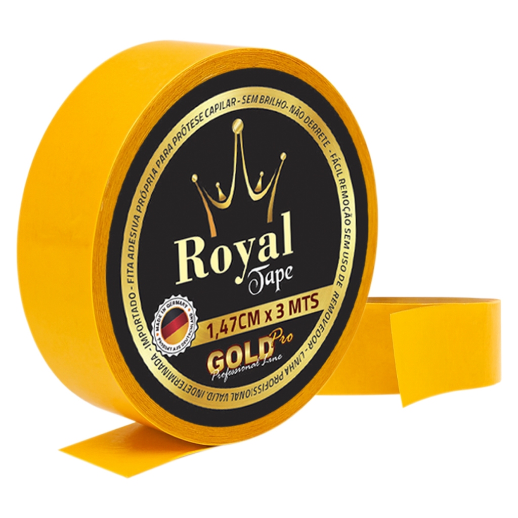 Fita Mega Hair Royal Tape Gold Pro Protese Capilar 1,47cm x 3mts Front Lace Peruca Apliques Dupla Face Adesiva Nao Mela