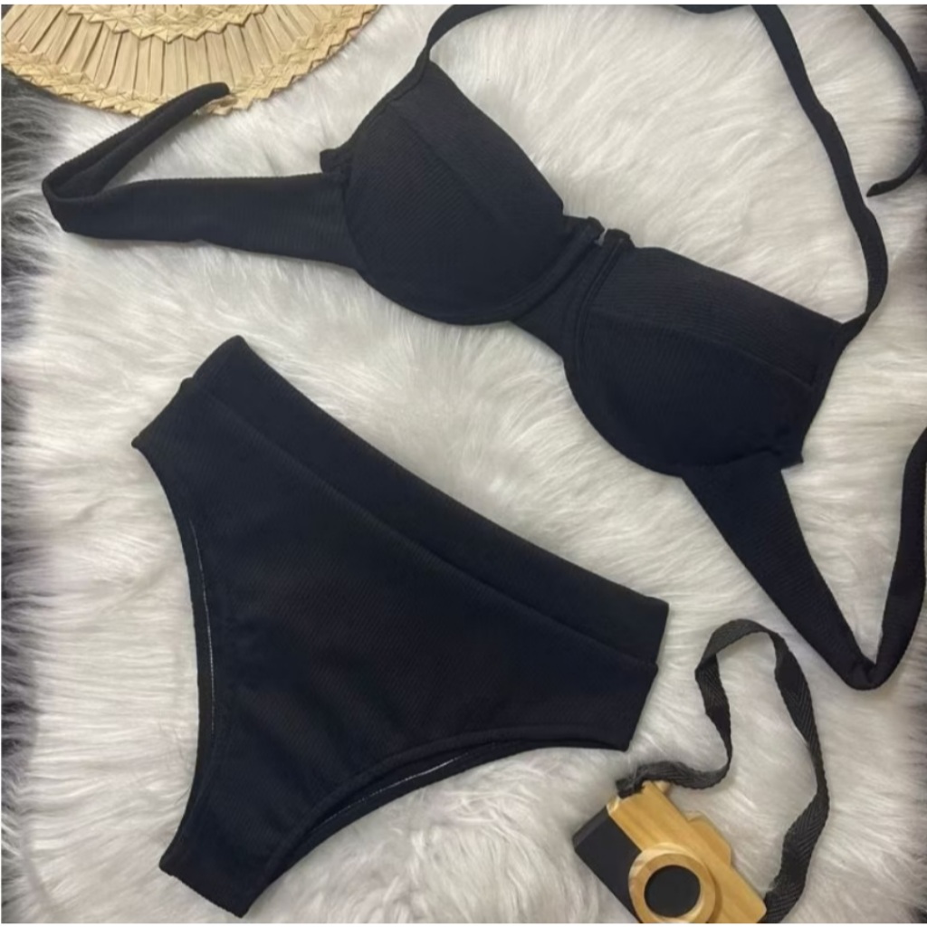 Conjunto de Biquini Meia Taça Anarruga Plus Size Hot Pant Cintura Alta em Oferta na Shopee