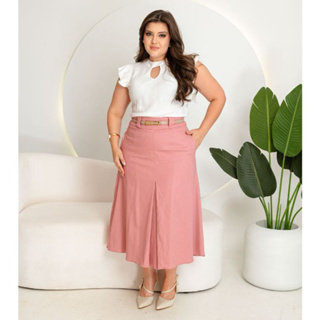 Saia Fenda Falsa Longete Luxo em tecido Linho com Bolsos Conforto e Elegância em Oferta na Shopee