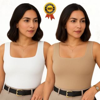 Kit 2 Regata Feminina Blusa Decote Quadrado