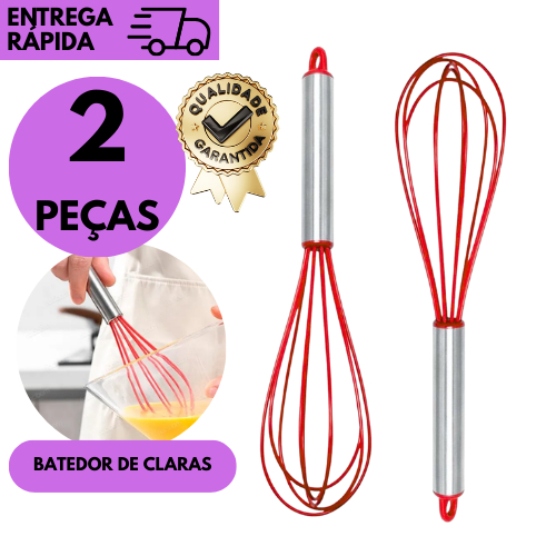 2 ou 1 Fouet de Silicone Vermelho Premium  Batedor de Massa, Ovos, Bolos e Sobremesas