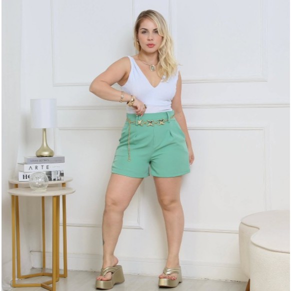 short alfaiataria short elegante  short femenino com cinto