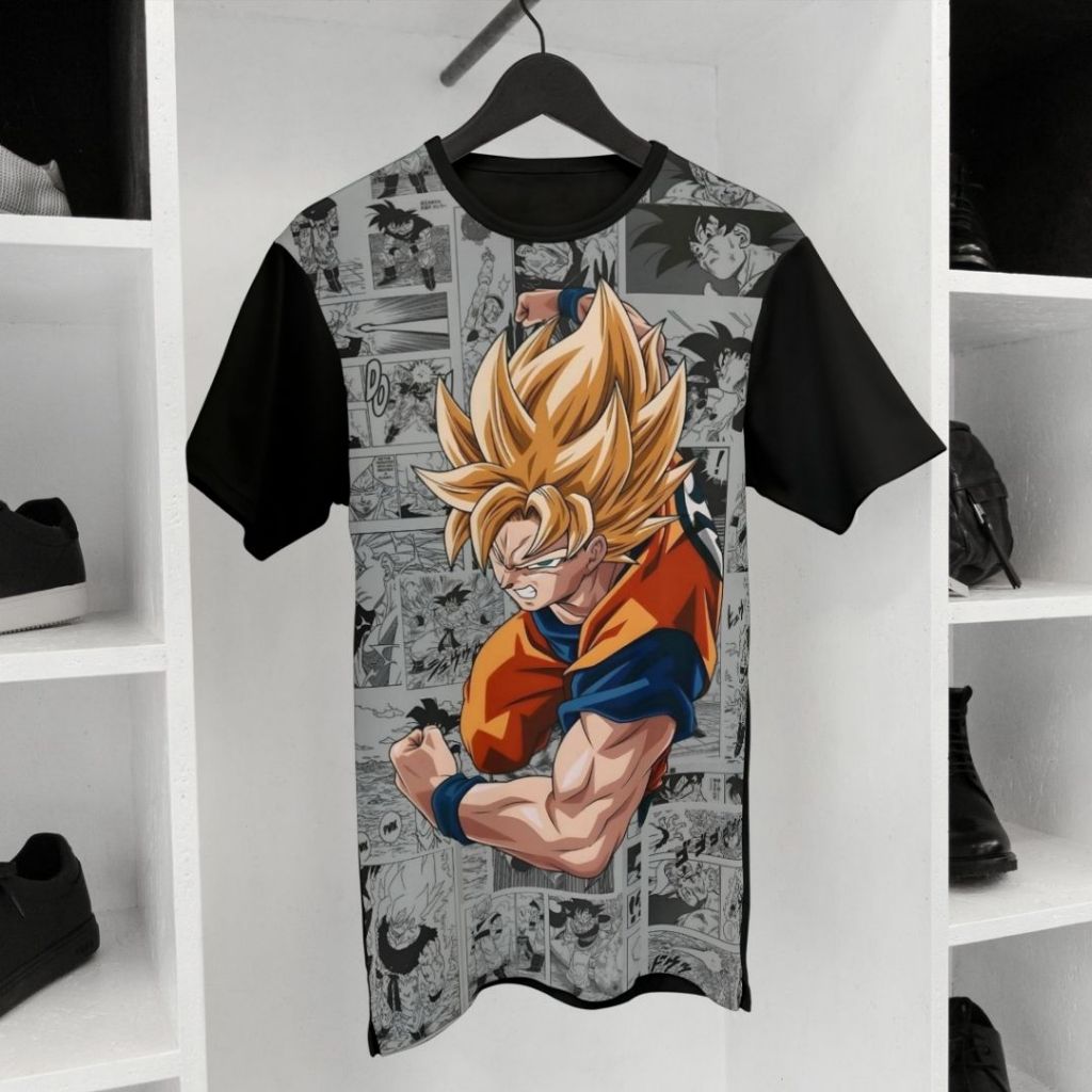 Camiseta Manga Curta DryFit Sublimada Estampada Goku Super Saiyajin Dragon Ball Super Infantil